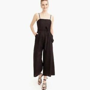 J. Crew Black Linen Size 10 Tie-Waist JumpSuit